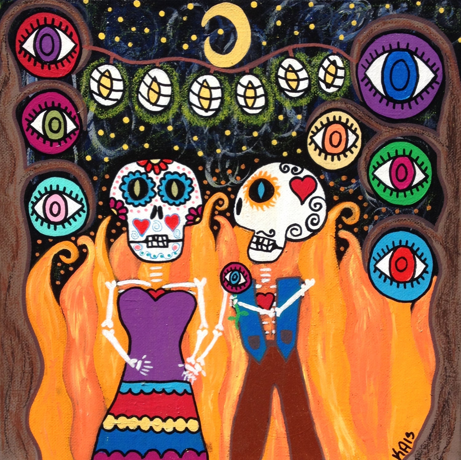 Kerri Ambrosino Art PRINT Mexican Folk Art Day of The Dead Sugar Evil Eye Ring of Fire