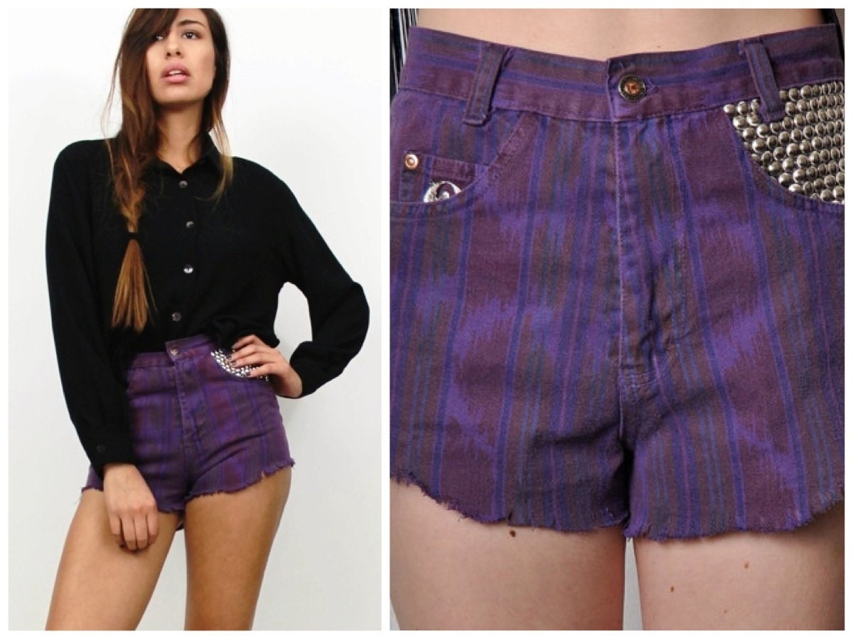 SHRED THREADS Studded Purple Navajo Print Shorts size 24 size 25