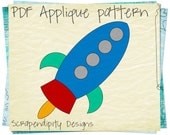 Rocketship Clothing Applique Template - Space Iron on Pattern / Rocket Applique Design / Card Template / Nursery Applique Baby Quilt AP54-D