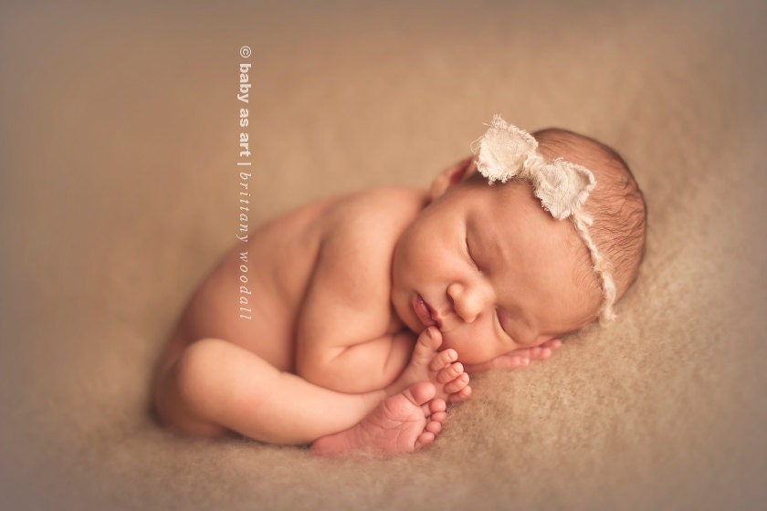 little Miss : Newborn Headband  - Bone colour - Newborn Photo Prop -  halo, bow headband, head band, photography prop