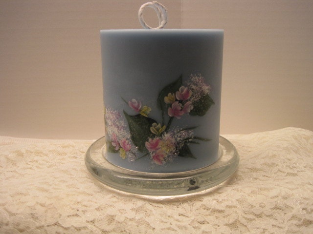 Soy Angel (type) Floral PaintedScented Soy Pillar