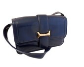 Vintage, Navy Leather Bag, Purse, Handbag, Shoulder Bag, Tote