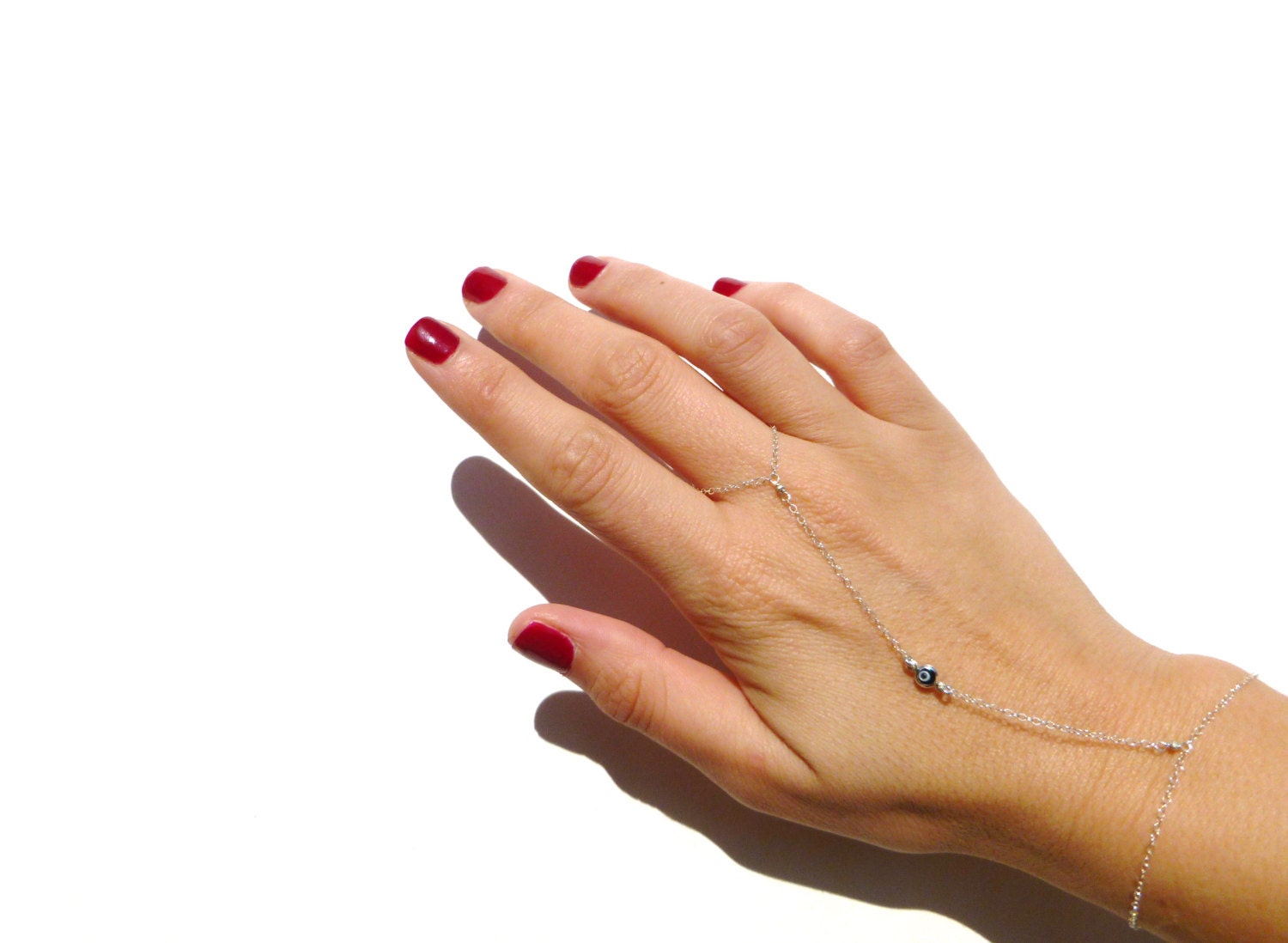 Slave Bracelet, Sterling Silver Chain, Evil Eye, Bracelet Ring, Evil Eye Slave Bracelet, Hand Jewelry