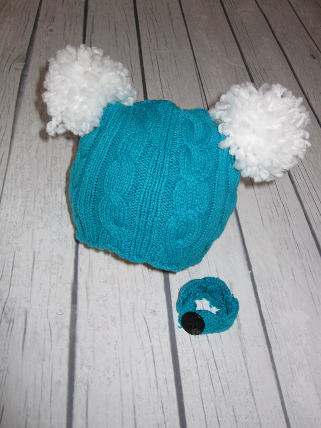 OOAK Upcycled newborn hat and bracelet set in turquoise -photography prop- RTS