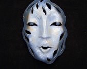 Blue Raindrop Face/ Wall Art Hanging Ceramic Mask With Cut Out Design
