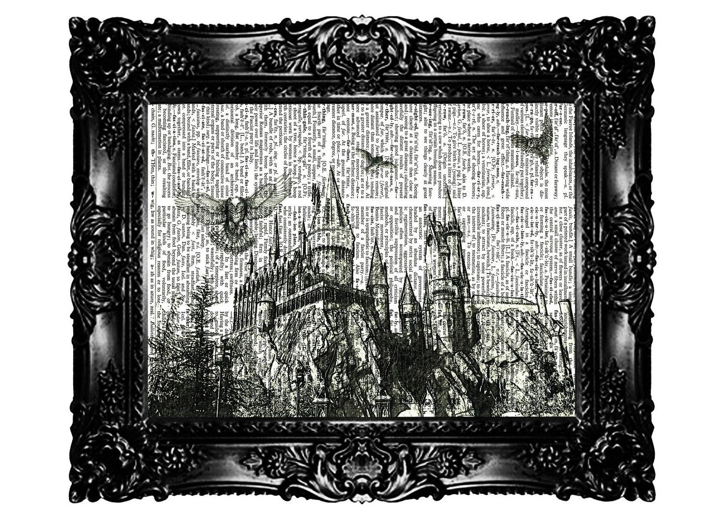 Hogwarts Sketch  from Harry Potter  Upcycled Book Dictionary Art Print  Art Prints Vintage Book Print  Vintage Book Page buy 3 get 4th free