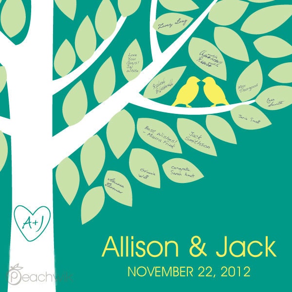 Wedding Guest Book Alternative - The Wishwik Tree - A Peachwik Interactive Art Print - 75 guest sign in