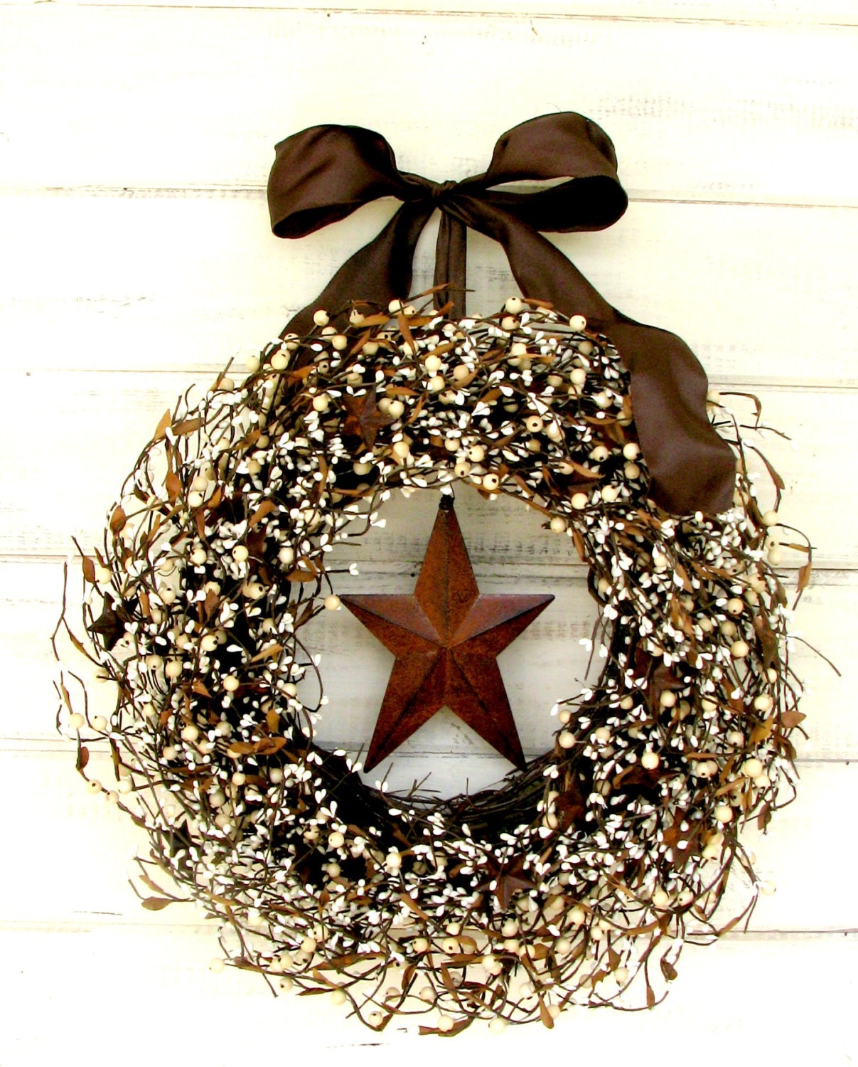 RUSTIC FALL Star Door Wreath-Fall Door Wreath-Brown Wreath-Primitive Country-Rustic Home Decor-Scented Mulled Cider -Choose Scent and Ribbon