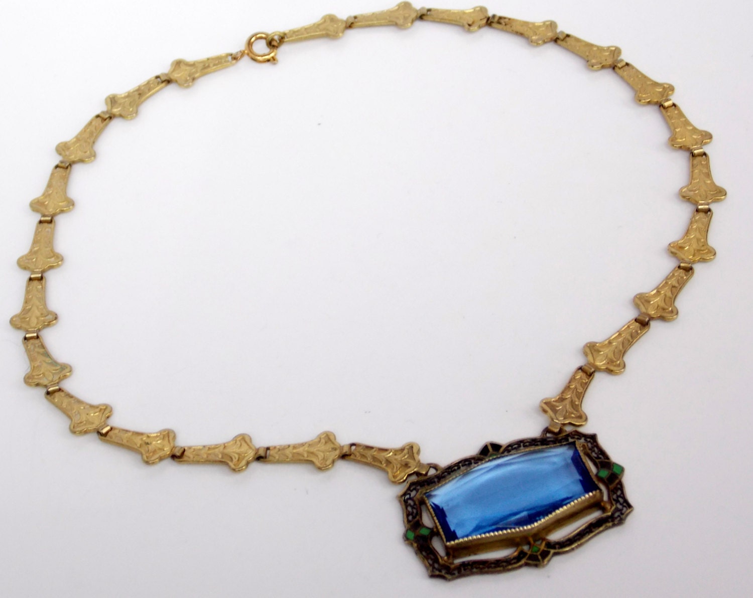 Art Nouveau Gold Enamel Filigree Czech Glass Necklace