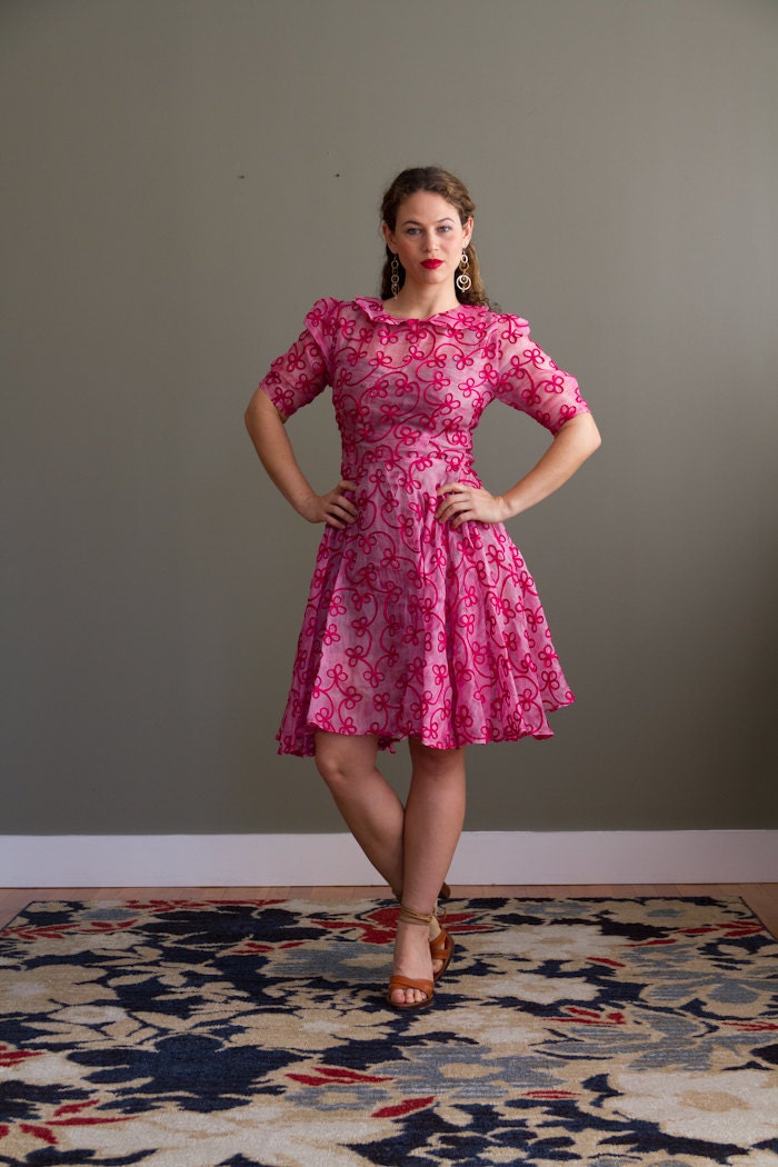 1940s Style Pink Ribbon Dress