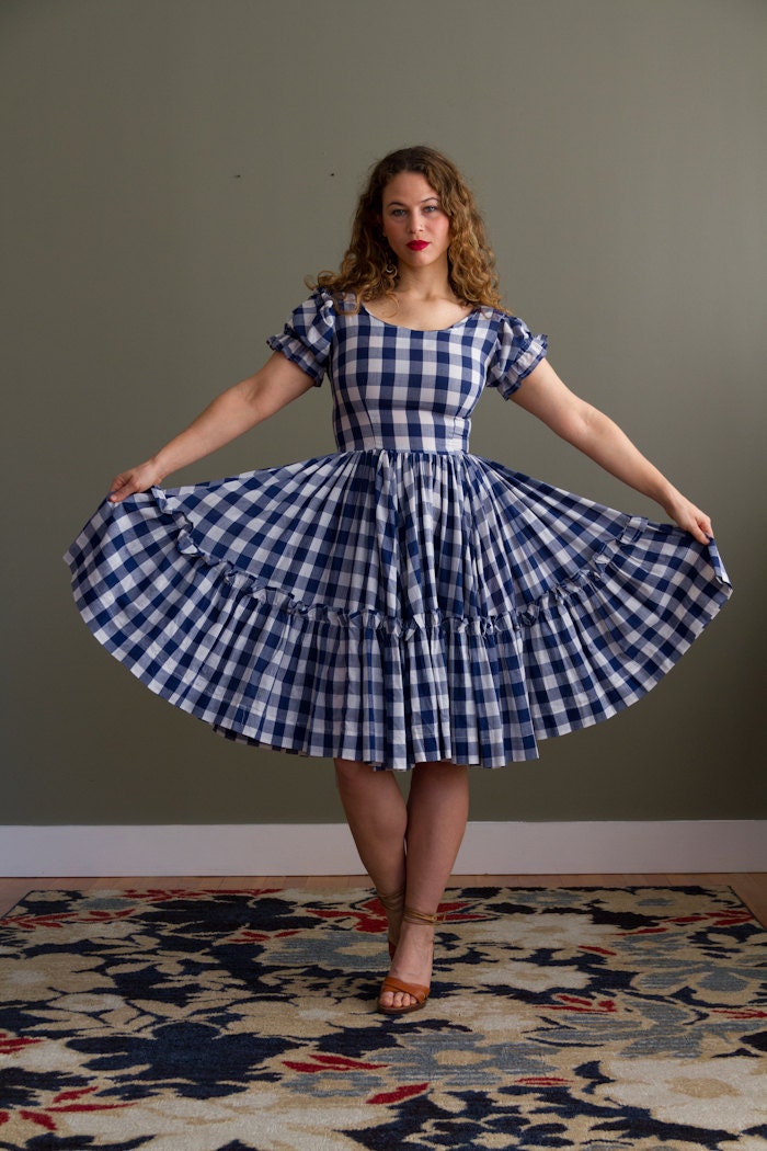 1950s Dress Gingham dress with full skirt- M