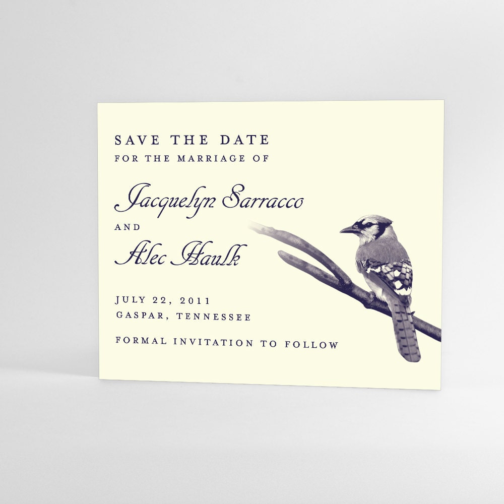 Save The Date Cards with Bird on Forest Tree Branch, Woodland Wedding, Outdoors Wedding, Perfect for Rustic Theme of All Seasons