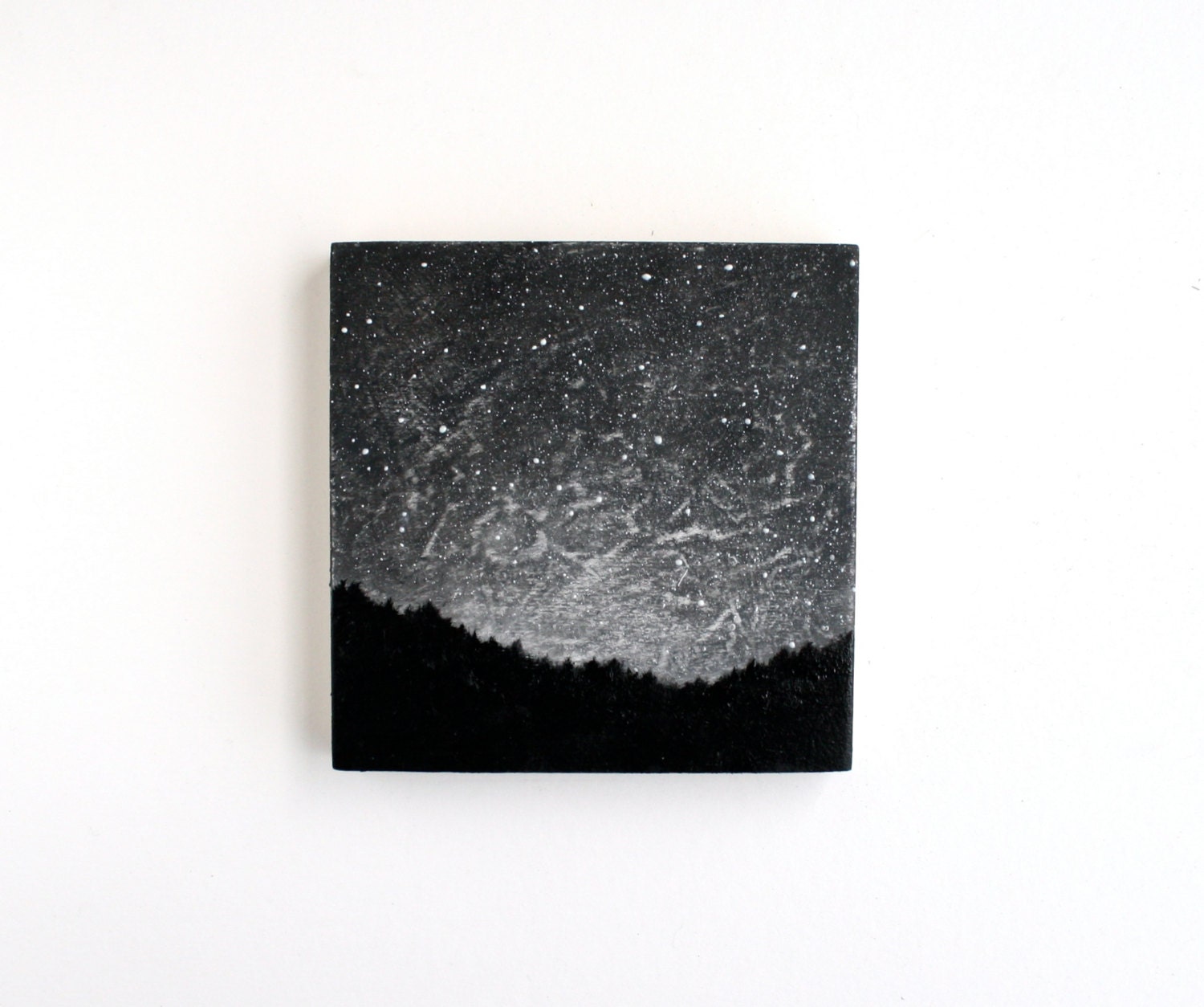 Black and White Night Sky Oil Painting - 4 x 4