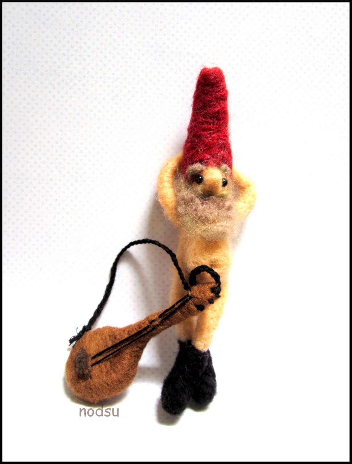 Mature naked gnome with banjo needle felted naughty adult doll