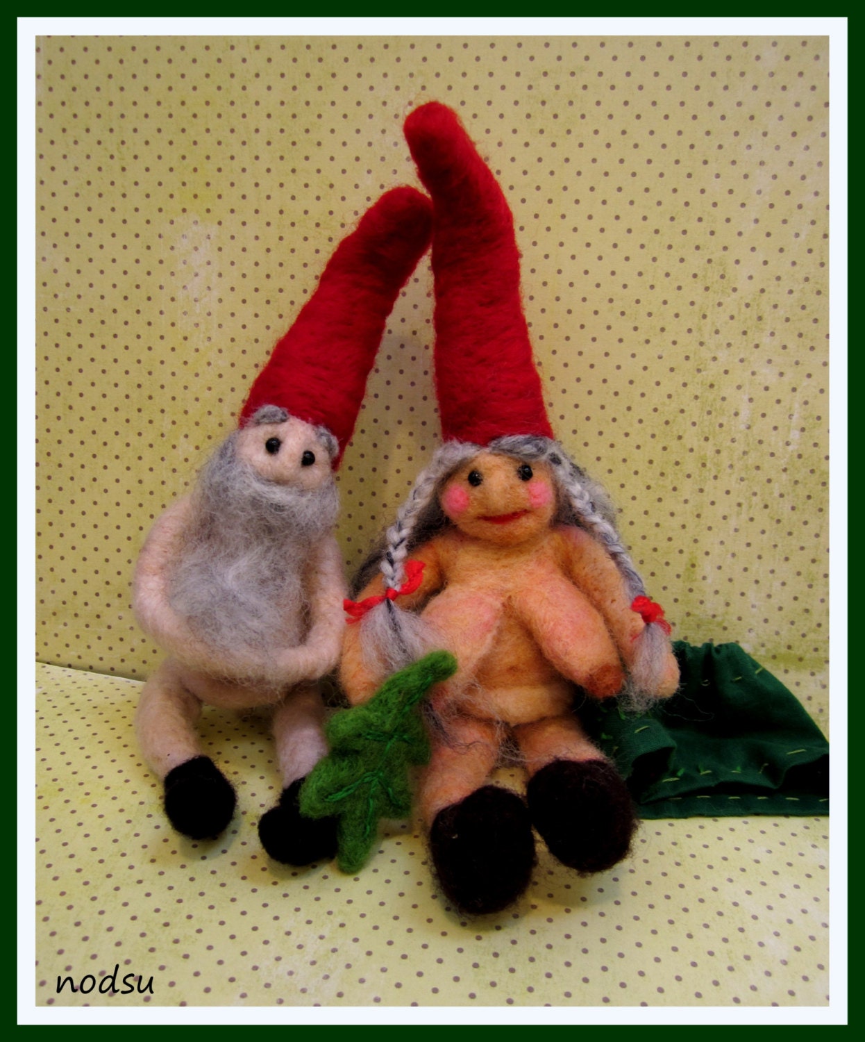MATURE Naked felted naughty gnome wife with skirt, needle felted nekked lady, humor gift