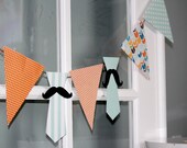 Little Man Tie and Mustache Baby Shower Banner, Mustache Party, Birthday, Light Teal, Orange