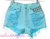 Vintage Levis 501 Pastel Dyed  DESTROYED Denim High Waist STUDDED Cut Off  Shorts XS