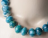 Chunky Turquoise Necklace, Aqua Terra Jasper, Stone, Teal, Blue, Green, Black, Boho, Silver, Metal, Chain, Choker, Statement Piece