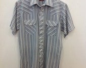 Vtg mens Stripe pearl snap M