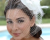 Bridal birdcage fascinator,Bridal headpiece, feathers rhinestone Russian veil, Bridal Hair pin,bridal hair accessory