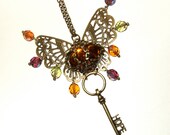 Butterfly Necklace Hope Key Steampunk Pendant Moth Jewelry