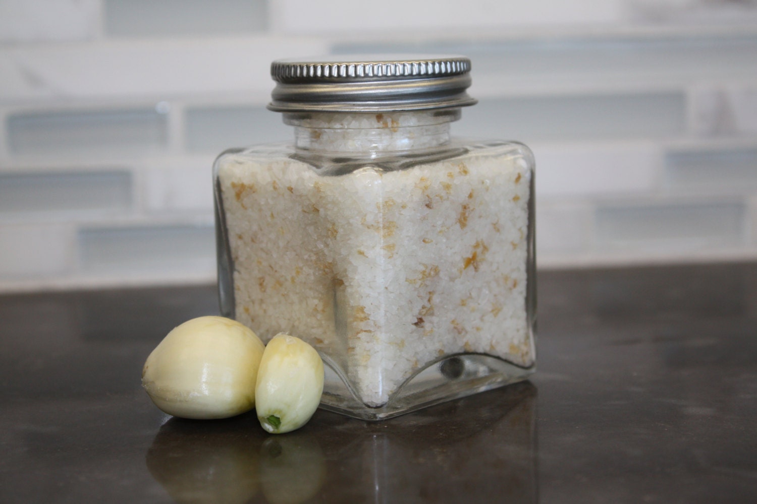 Big Bold Garlic Sea Salt for the Garlic Loving Chef. Hand made specialty sea salt seasonings in glass jars.