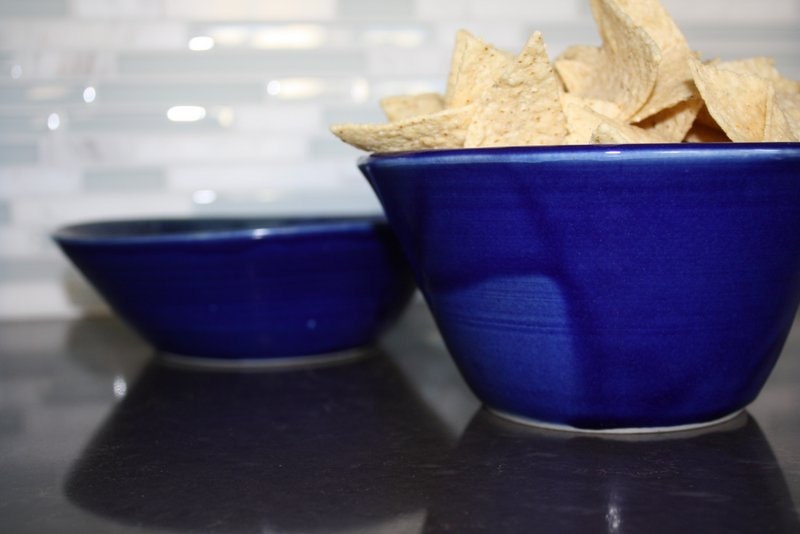 Royal Blue Pottery snack or serving bowls.  Nesting ceramic bowls. Set of two.