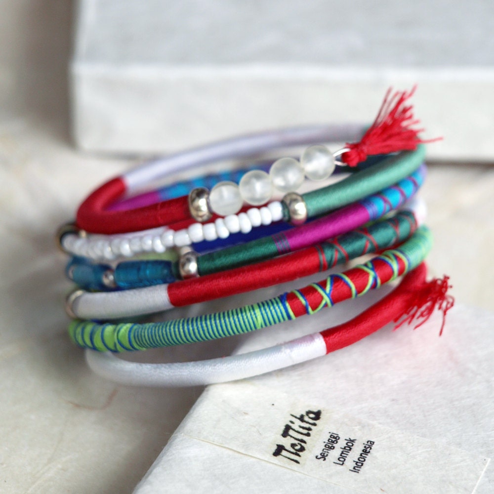 French Summer, Ikat Bracelet, Wire Wrap Bangle, Anklet, Arm Band, Boho Body Jewelry