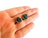 Raw Crystal Stud Earrings // Peacock Ore "Chalcopyrite" Metallic Mineral Rock, Turquoise Blue, Gold, Silver, Bornite, Tribal Spring Fashion