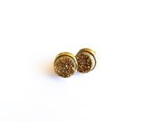 Druzy Stud Earrings // Gold Titanium, Raw Crystal Stone, Mineral Rock, Small Round Drusy Studs, Spring Fashion