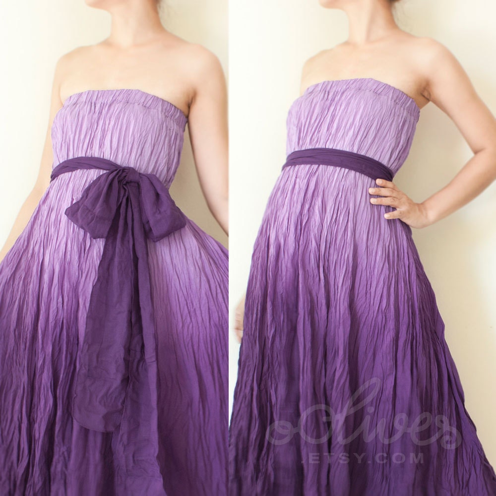 Strapless Maxi Wedding Dress, Maternity dress in Violet, 100% Cotton