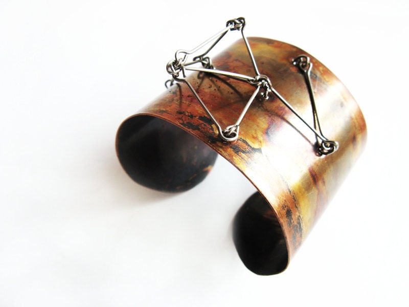 Adjustable oxidizied copper cuff bangle Futuristika Cu