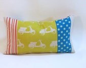 Mod Scooter Lumbar Pillow Cover / 10 x 16" / Yellow Teal Red Echino Print / Cotton Linen Blend Fabric