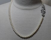 ETHEREAL Victorian rhinestone pearl silver wedding necklace floral statement necklace vintage retro antique art deco inspired wedding bridal