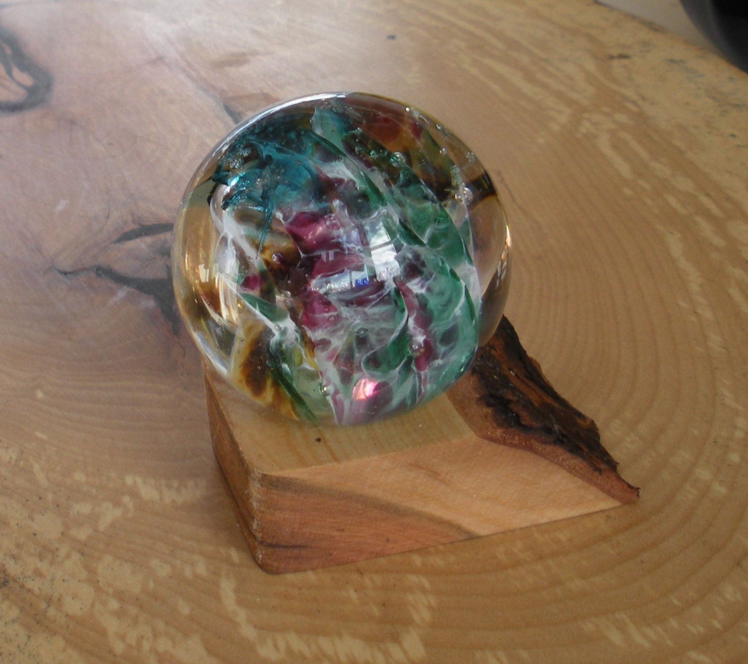 Glass Marble and Cherry Stand by Jonathan Winfisky