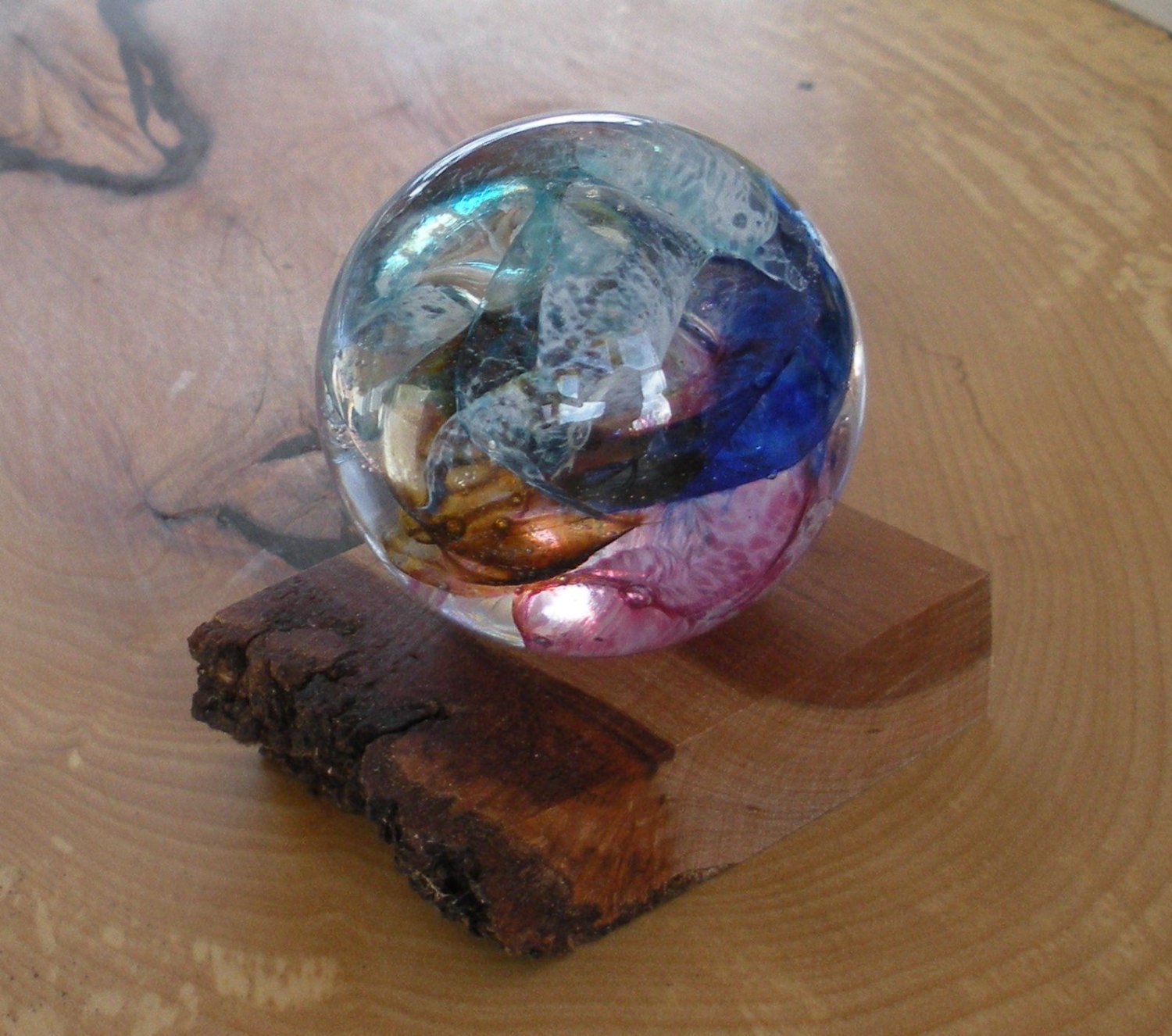 Glass Marble and Cherry Stand by Jonathan Winfisky