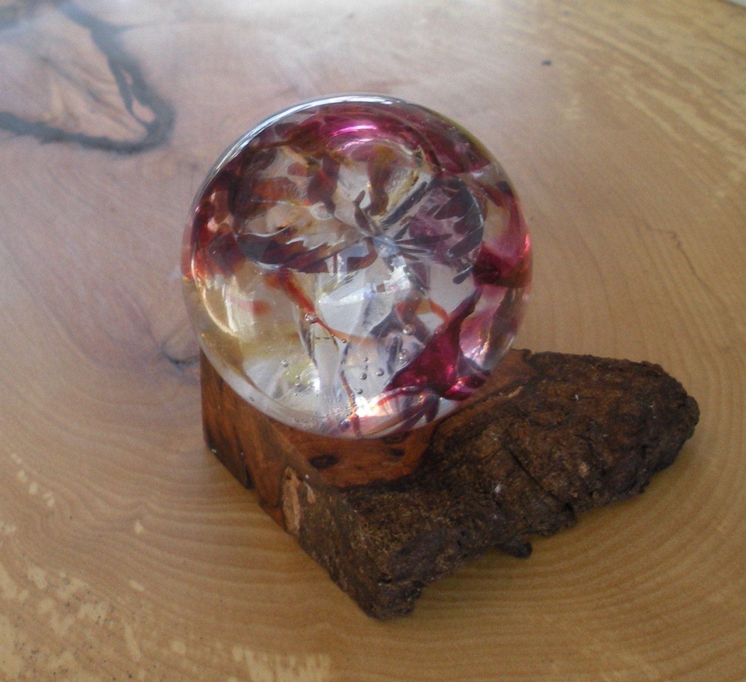 Glass Marble and Cherry Stand by Jonathan Winfisky