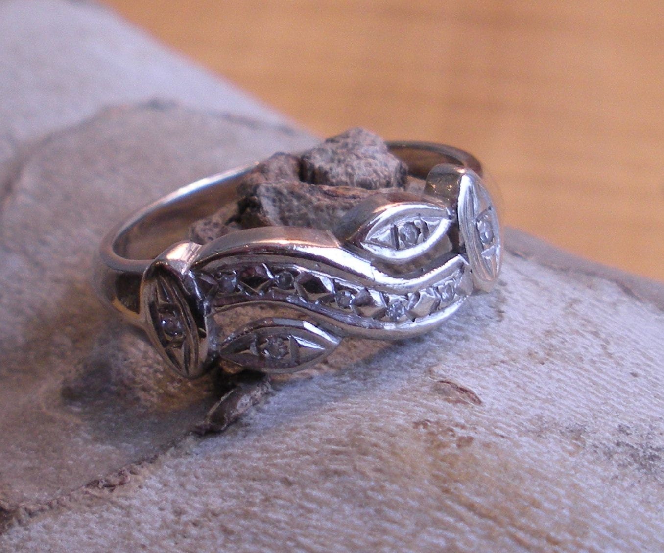 Diamond Engagement Ring - 14k White Gold Wedding Band