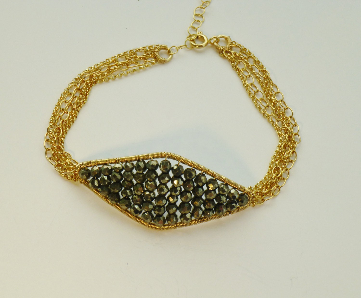 Claire Bracelet /// 14K Gold fill and Pyrite Woven Medallion with Multi-chain Style Bracelet