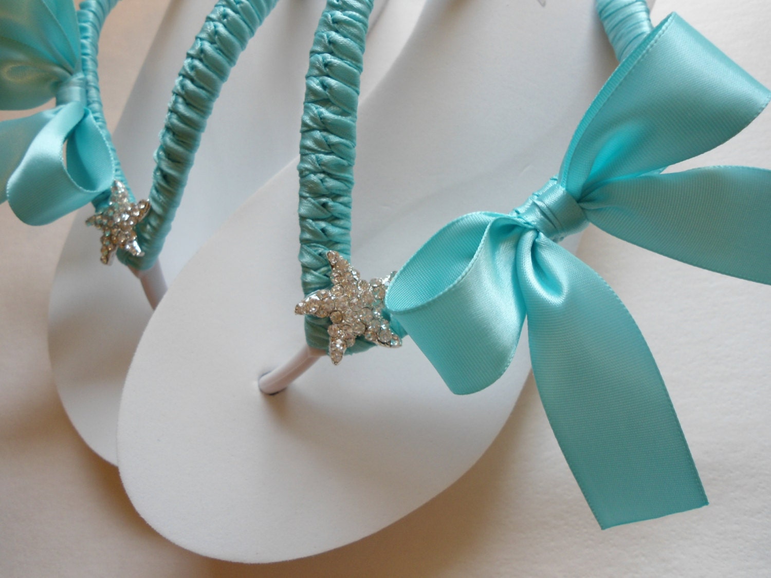 2' Wedge Bridal Flip Flops, wedding Wedge shoes, wedding Wedge sandals, starfish flip flops, bridal slippers, Tiffany blue wedge flip flops