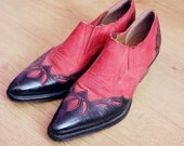 Vintage Nine West red/black cowboy ankle boots 7 1/2
