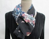 Vintage Kimono silk scarf, blue floral, perfect accessory