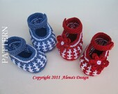 PDF Instant Download - Knitting Pattern 032 - Red/ White and Blue/White Baby Shoes.