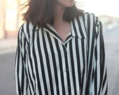 black white striped long sleeve blouse