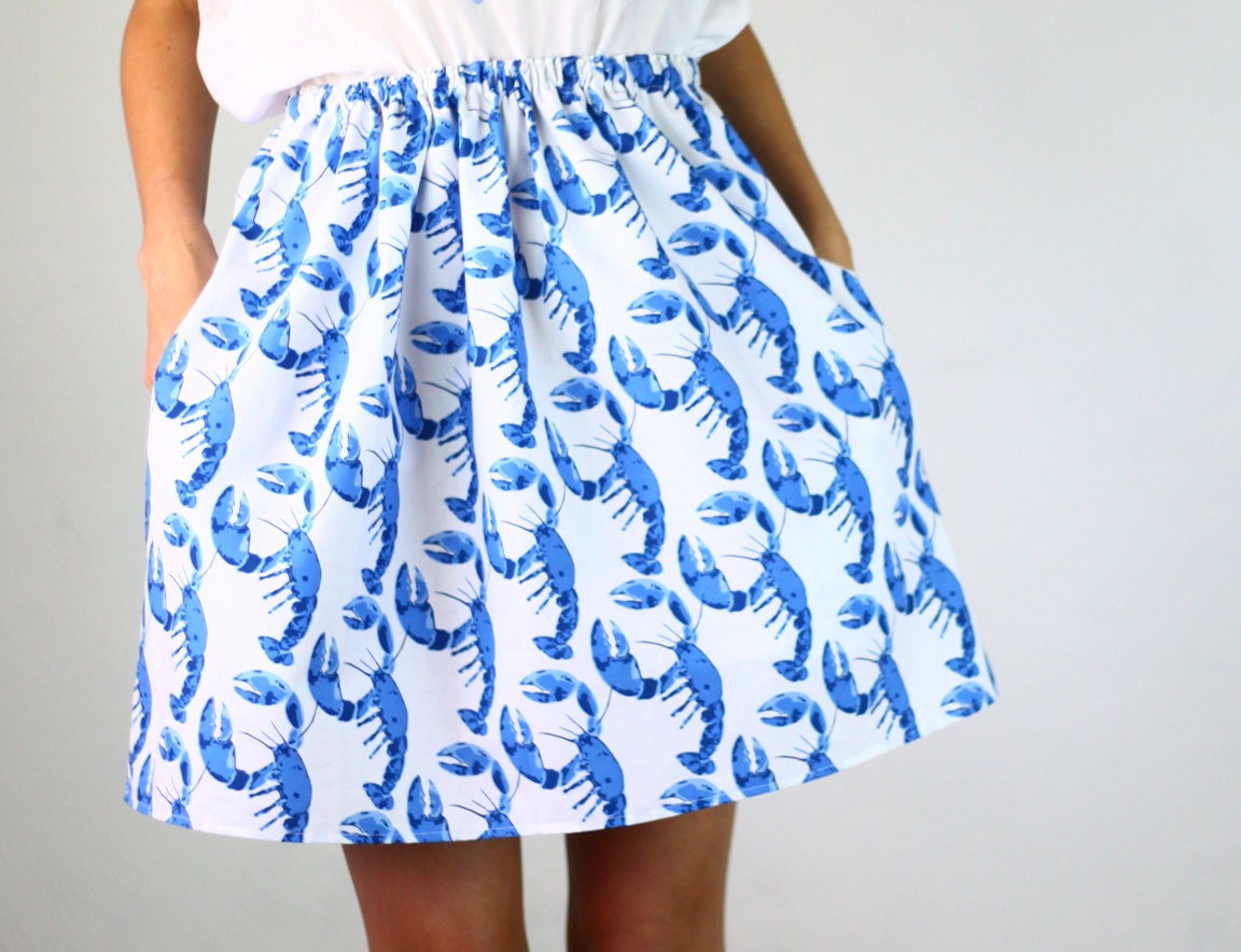 blue lobster print full mini skirt