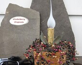 Lighted Arrangement - Basket with Electric Candle, Burgundy, Green, and Gold Pip Berries