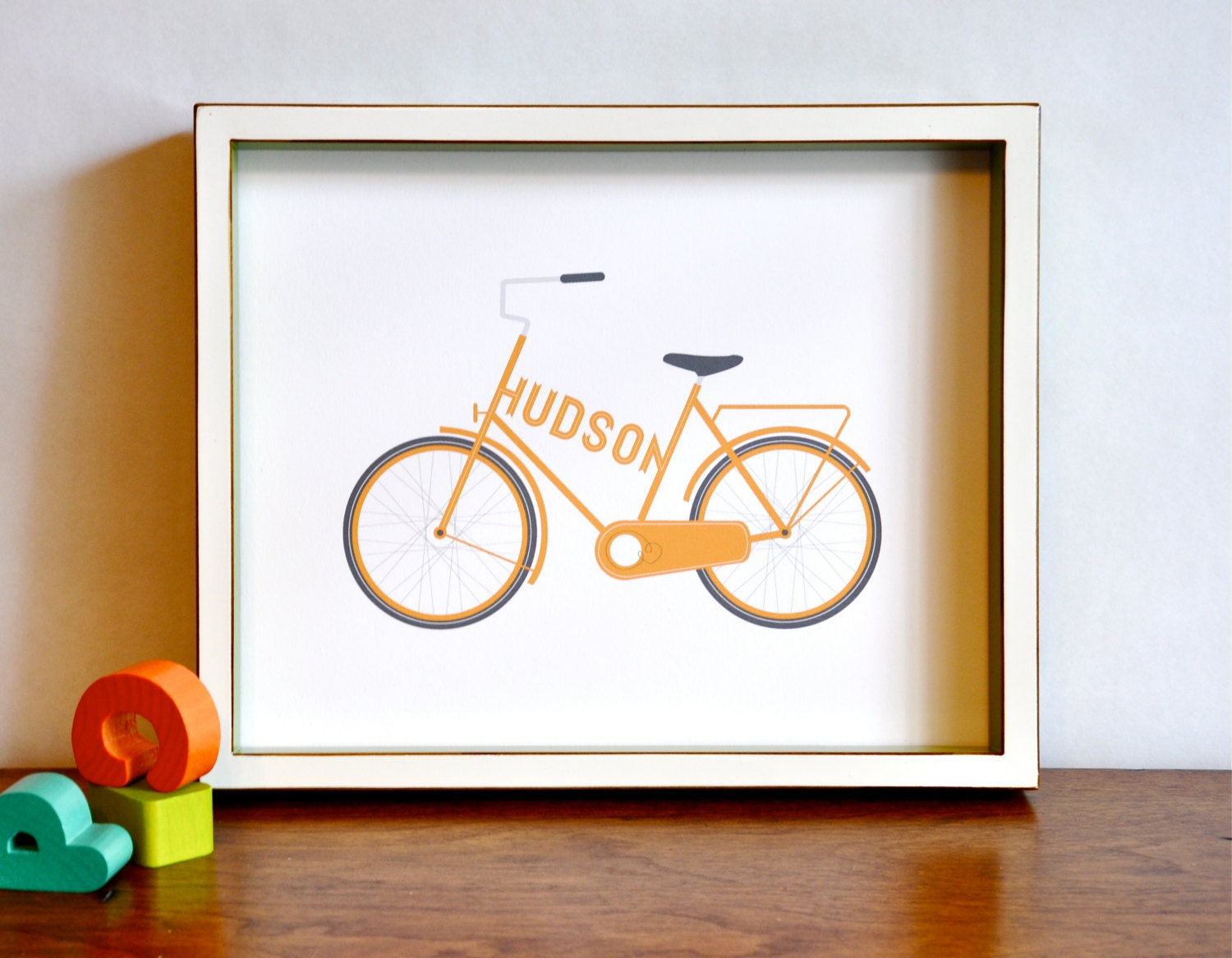 Type a Bike - Personalized Typographic Vintage Bicycle Name Print modern nursery wall art - 10x8 children decor