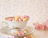 Cup of Love- Vintage teacup- Candy Hearts- Valentines Photography- Still Life Photograph- Pink Floral Art- 8x10 Fine Art Print