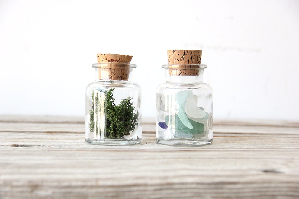 Pair Small Glass Cork Jars (Setof 2)