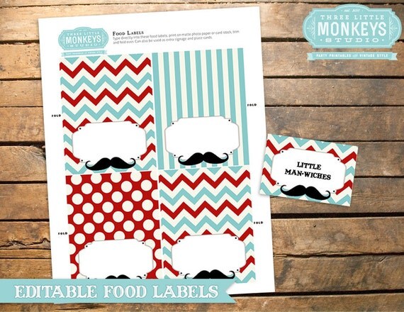 INSTANT DOWNLOAD Little Man Mustache Food Labels Place Cards Il_570xn